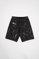 WAXED DENIM SHORT  BLACK