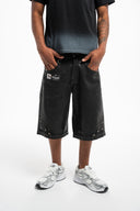 WAXED DENIM SHORT  BLACK